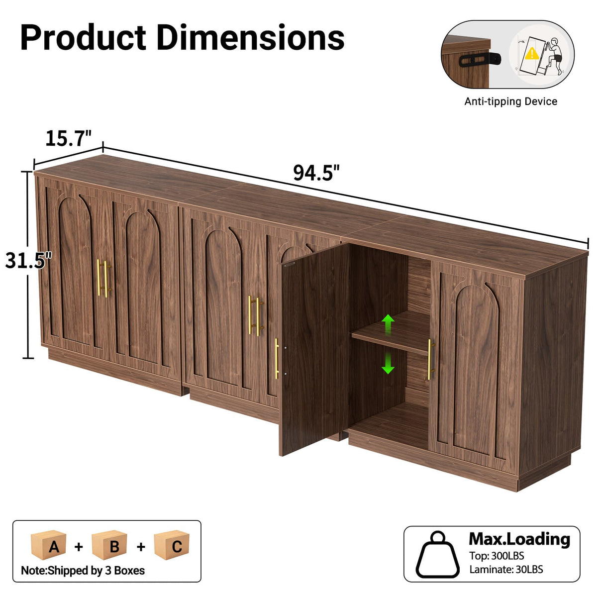 94.5" W Modern Sideboard Buffet Cabinet with Storage