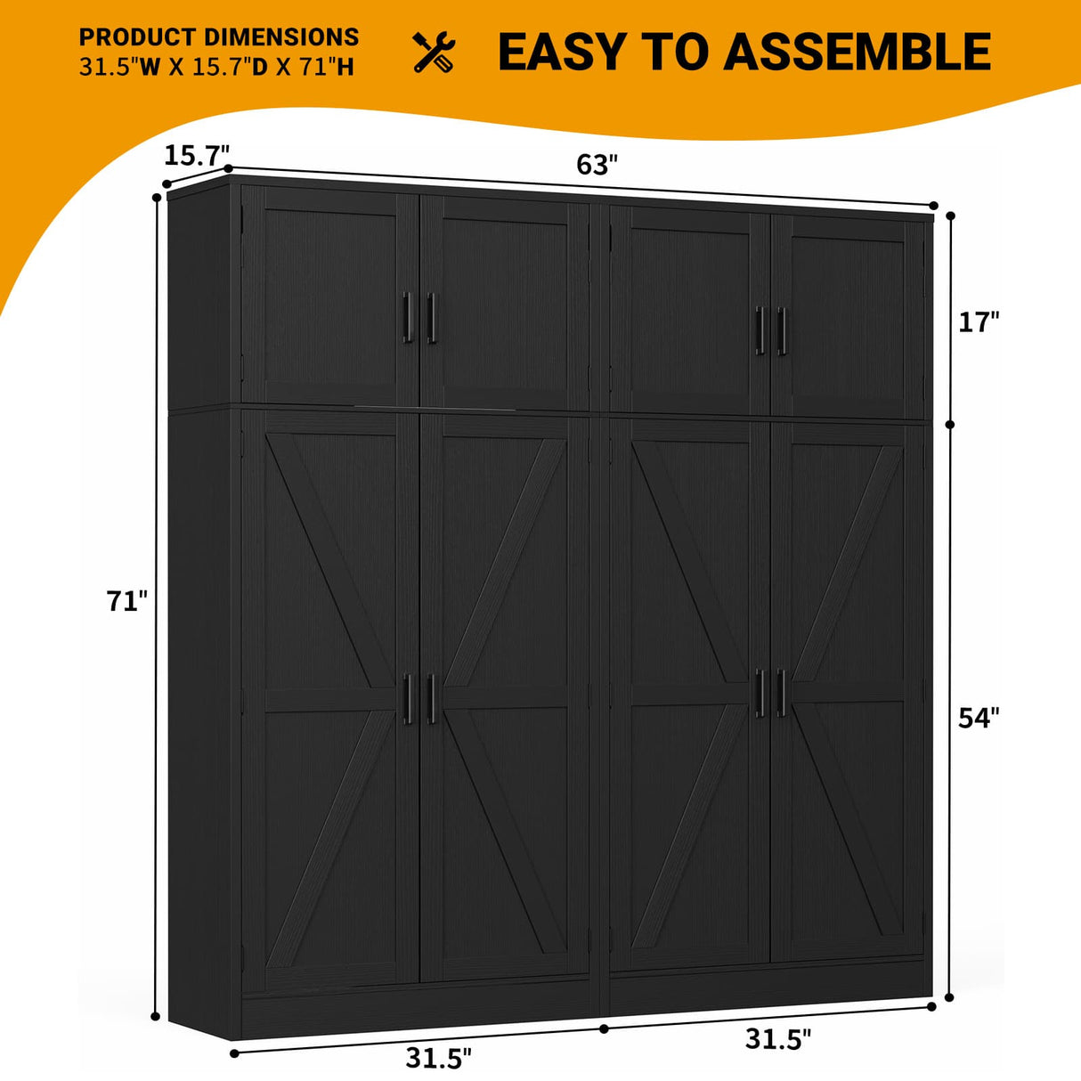 71” Tall Storage Cabinet, Farmhouse Kitchen Pantry Storage Cabinet with Adjustable Shelves and Barn Doors