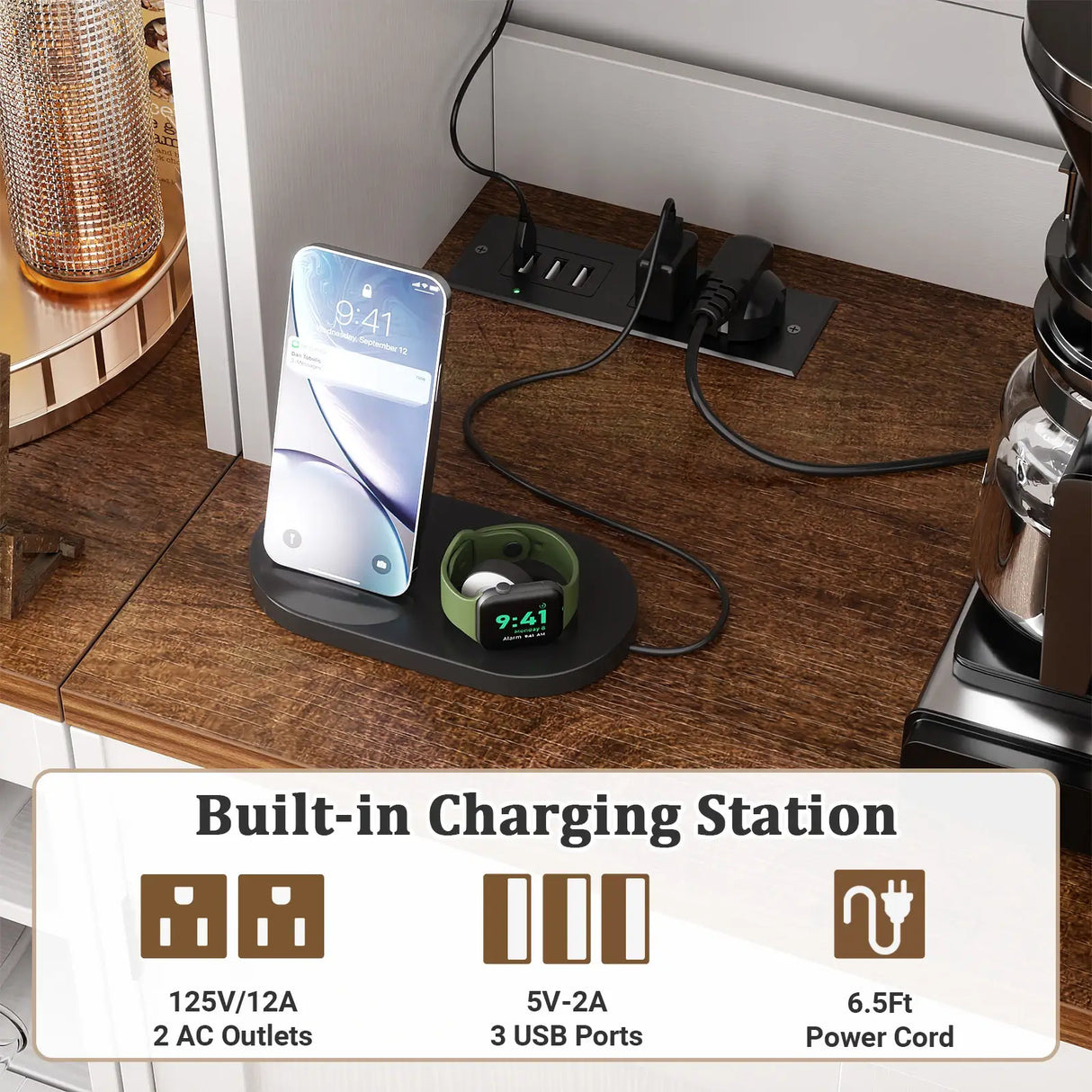 72'' Tall Modern Pantry Cabinet with 2 Drawers and Grid Storage