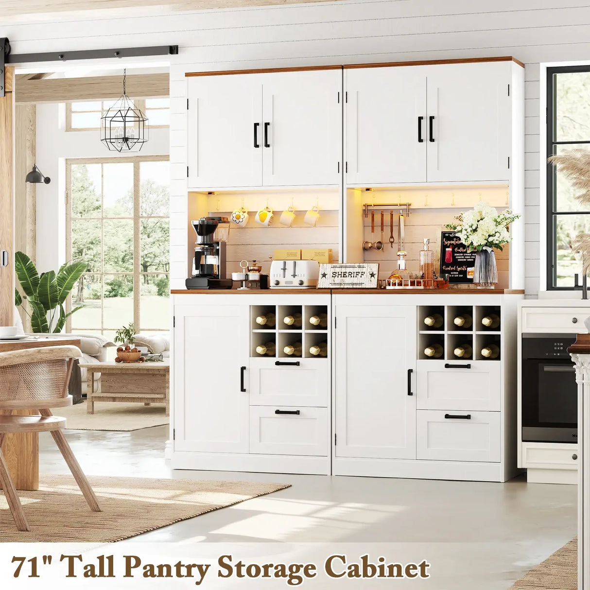 72'' Tall Modern Pantry Cabinet with 2 Drawers and Grid Storage