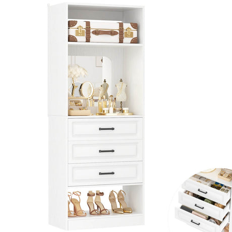 25'' Freestanding Walk-in Closet System with 3 Wooden Drawers & Mirror