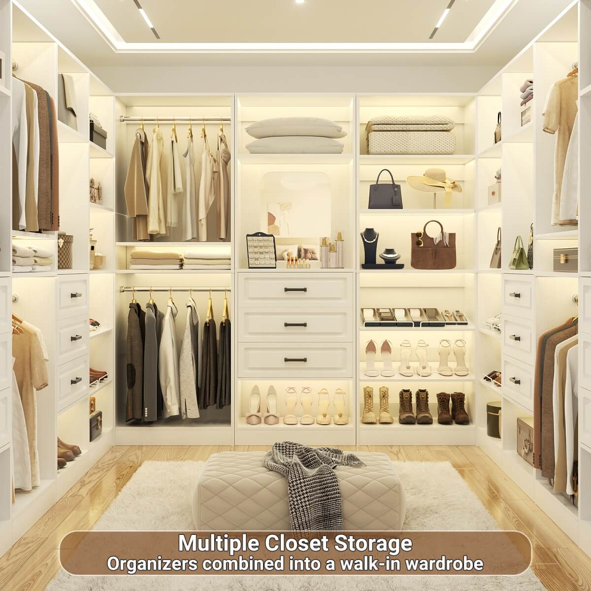 25'' Freestanding Walk-in Closet System with 3 Wooden Drawers & Mirror