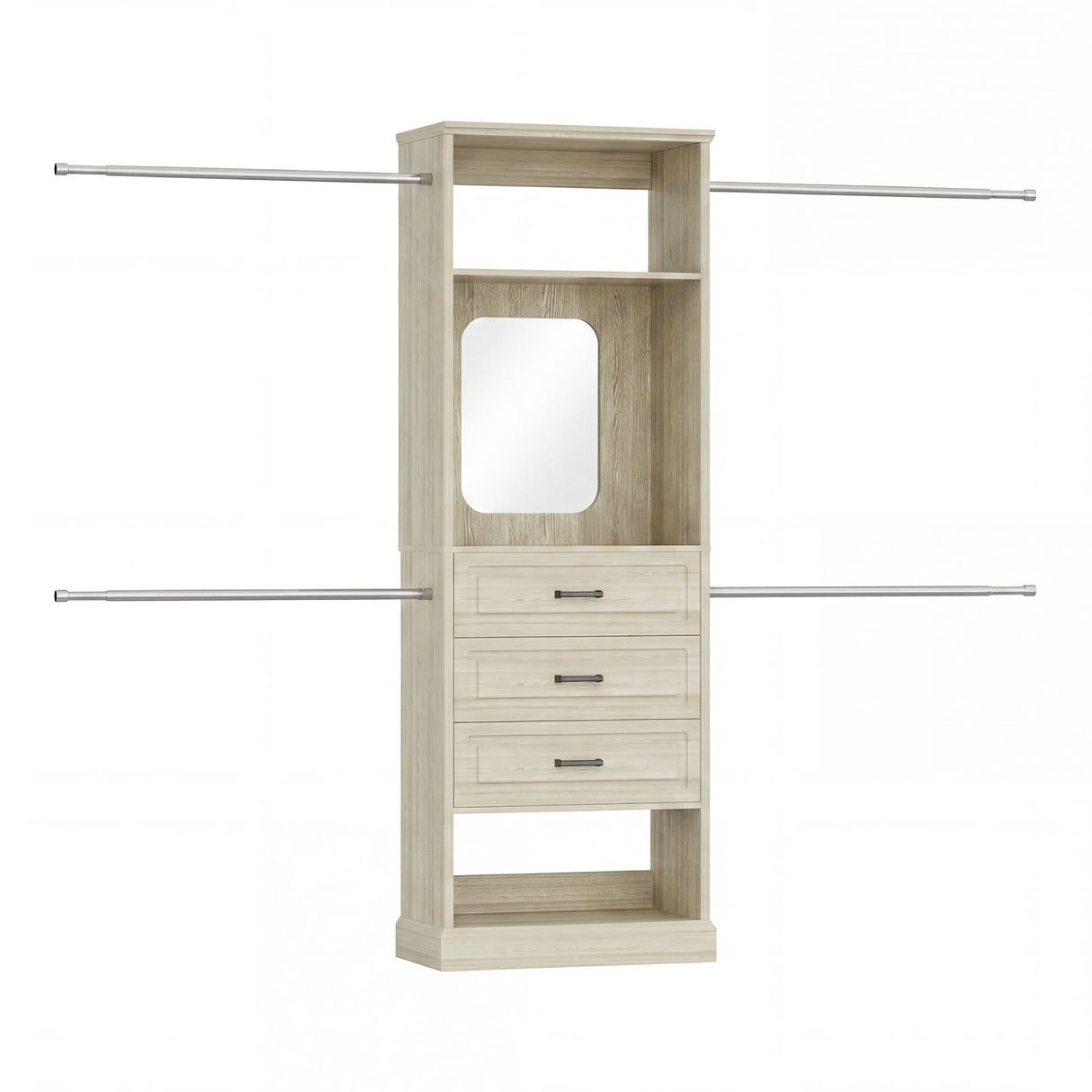 8FT Closet System with Drawers, Mirror & Adjustable Hanging Rods, Heavy Duty Walk-in Closet Organizer for Bedroom Storage