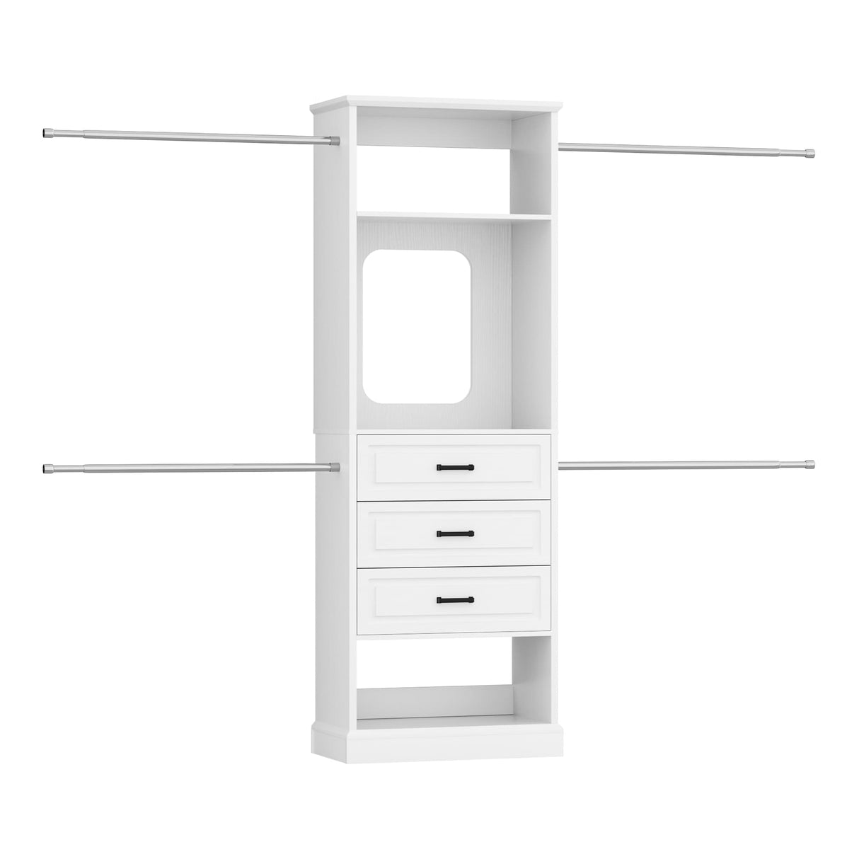 8FT Closet System with Drawers, Mirror & Adjustable Hanging Rods, Heavy Duty Walk-in Closet Organizer for Bedroom Storage