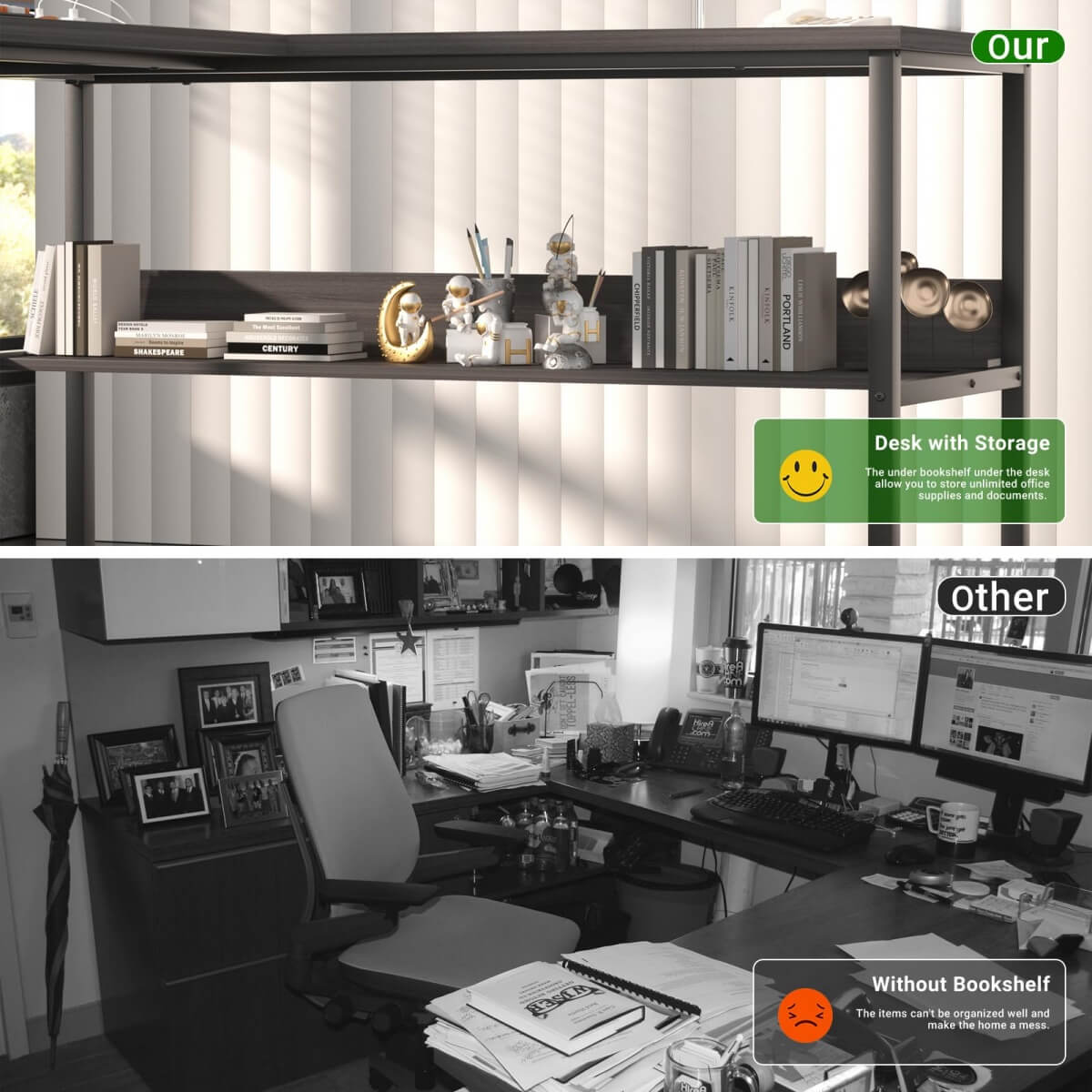 Unikito Reversible L Shaped Desk with Magic Power Outlets and USB Charging Ports, Sturdy Corner Computer Desk with Storage Shelves, Gaming Desk for Home Office, Easy to Assemble