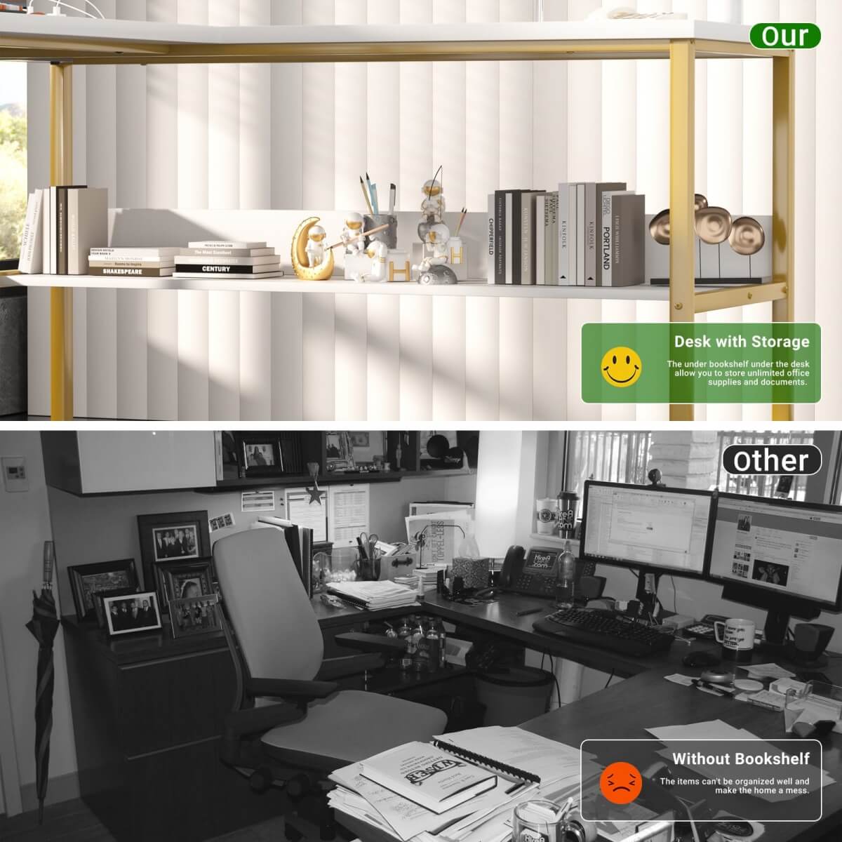 Unikito Reversible L Shaped Desk with Magic Power Outlets and USB Charging Ports, Sturdy Corner Computer Desk with Storage Shelves, Gaming Desk for Home Office, Easy to Assemble