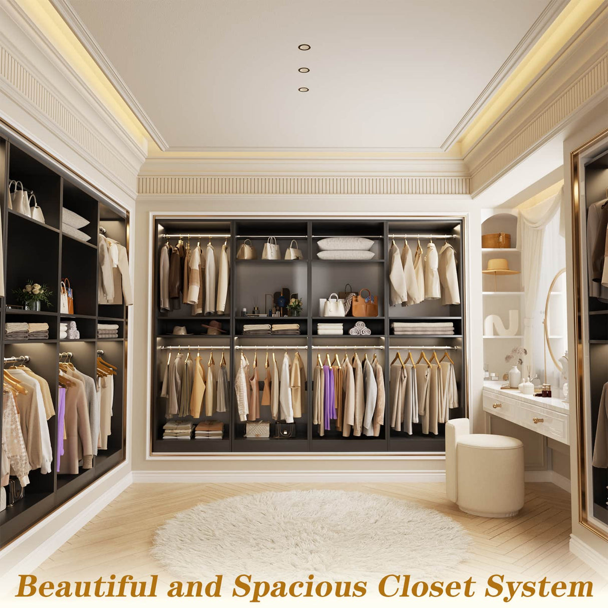 100” Closet System, 8.3FT Wood Closet Storage Organizer with 8 Hanging Rods, Adjustable Large Walk in Wardrobe Closet Tower