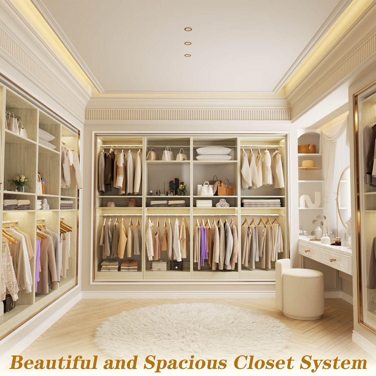 100” Closet System, 8.3FT Wood Closet Storage Organizer with 8 Hanging Rods, Adjustable Large Walk in Wardrobe Closet Tower