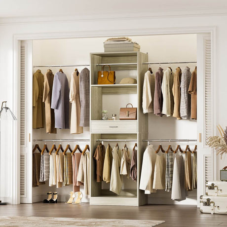 96'' Closet System with 4 Hanging Rods & Drawer, Max Load 1000 LBS