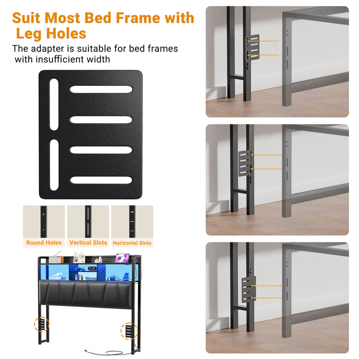 Upholstered Headboard for Full Size Bed Frame, with Power Outlets and RGB LED Lights