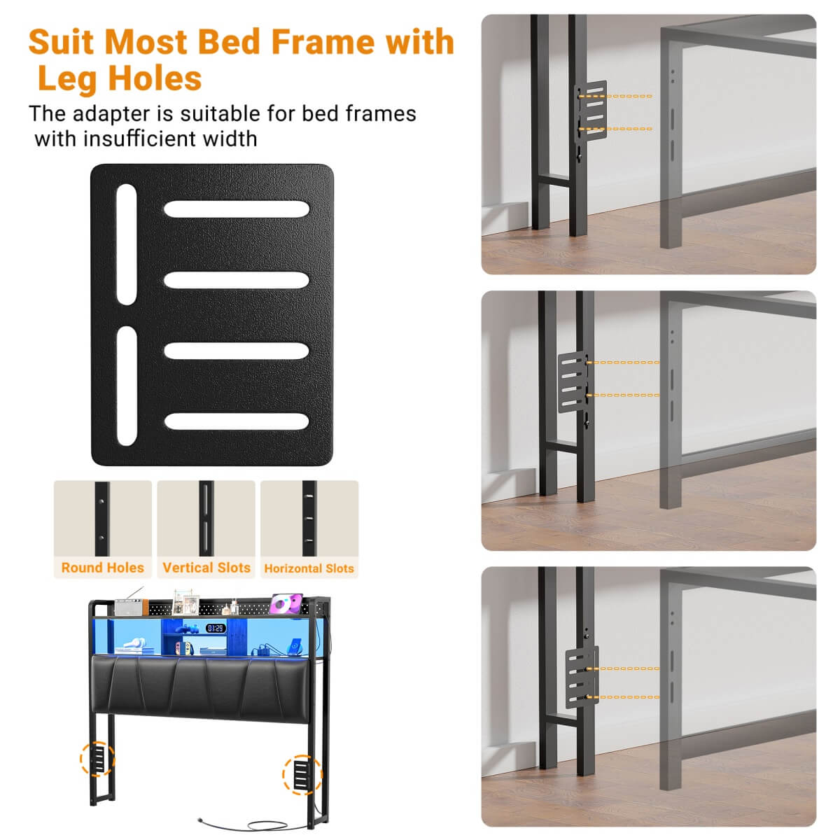 Upholstered Headboard for Full Size Bed Frame, with Power Outlets and RGB LED Lights