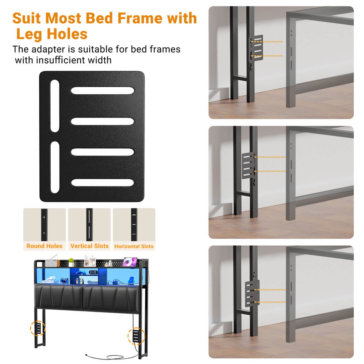 Upholstered Headboard for Queen Size Bed Frame, with Power Outlets and RGB LED Lights