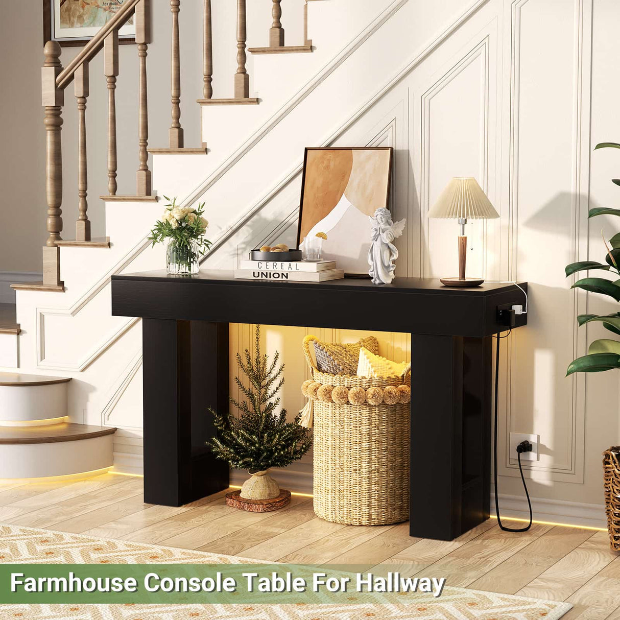 47" Entryway Table with Sensor Light and USB Outlet | Narrow Console Table with Storage Behind Couch