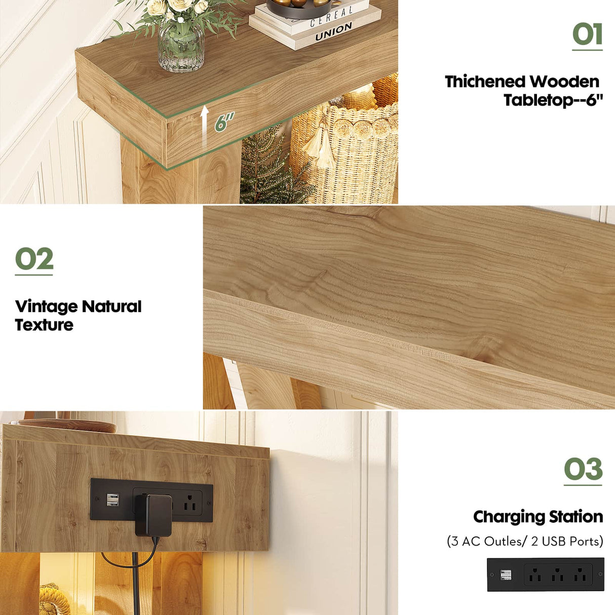 47" Entryway Table with Socket and Sensor Light, Console Table with Storage Behind Couch