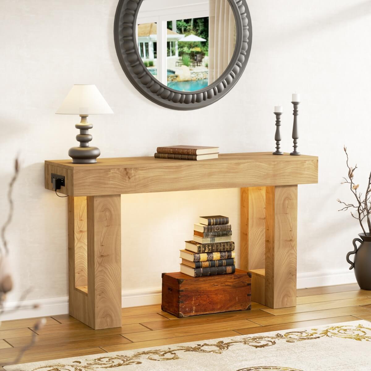 47'' Console Table with Outlets and Sensor Light