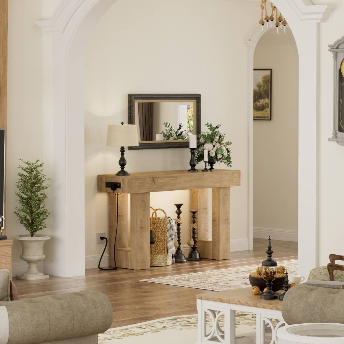 47'' Console Table with Outlets and Sensor Light