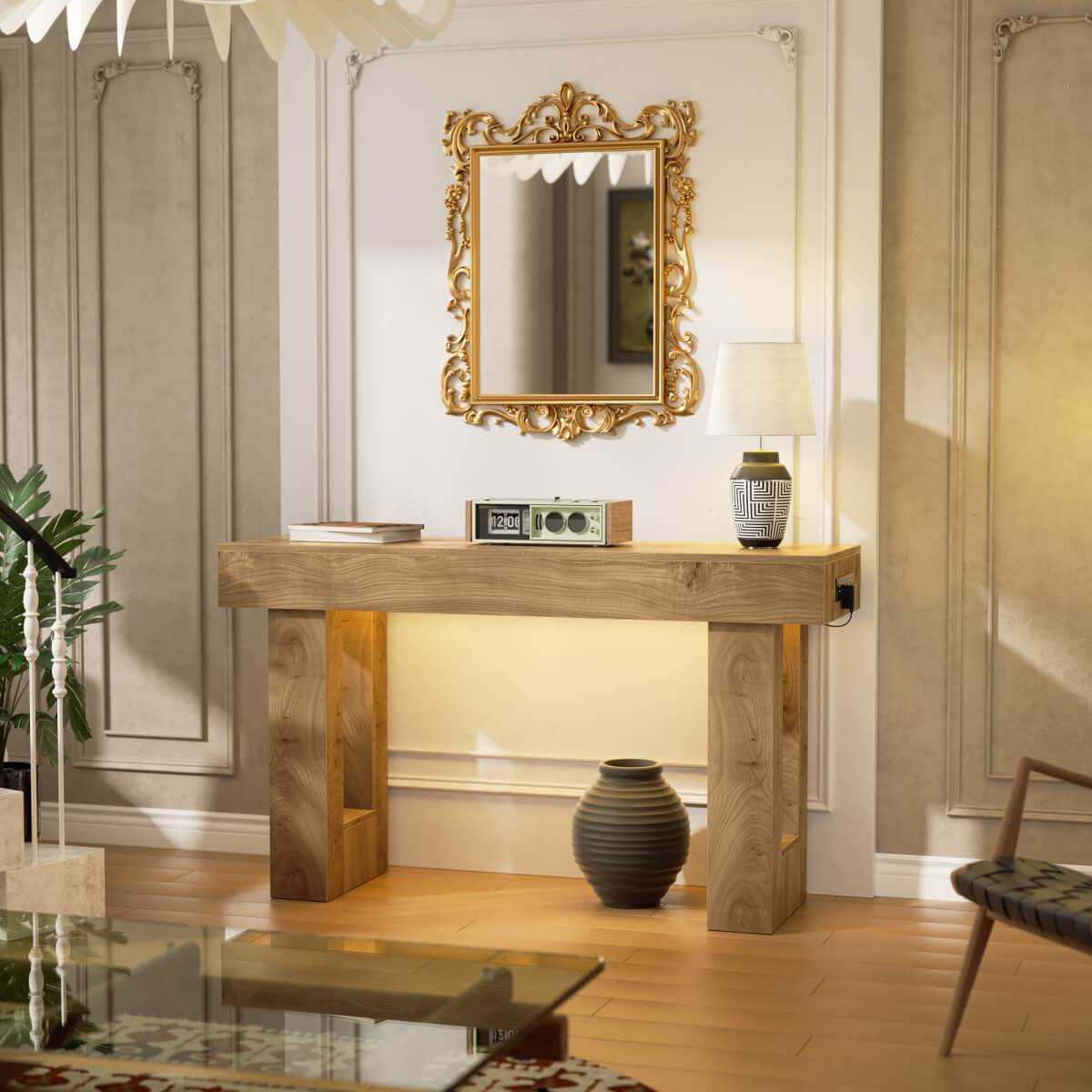 47'' Console Table with Outlets and Sensor Light