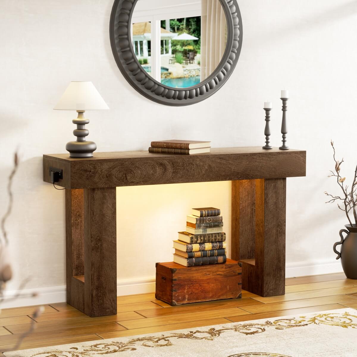 47'' Console Table with Outlets and Sensor Light