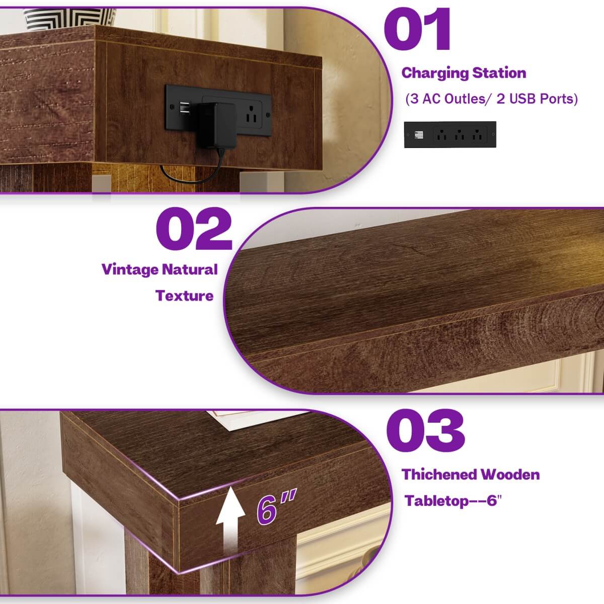 47'' Console Table with Outlets and Sensor Light