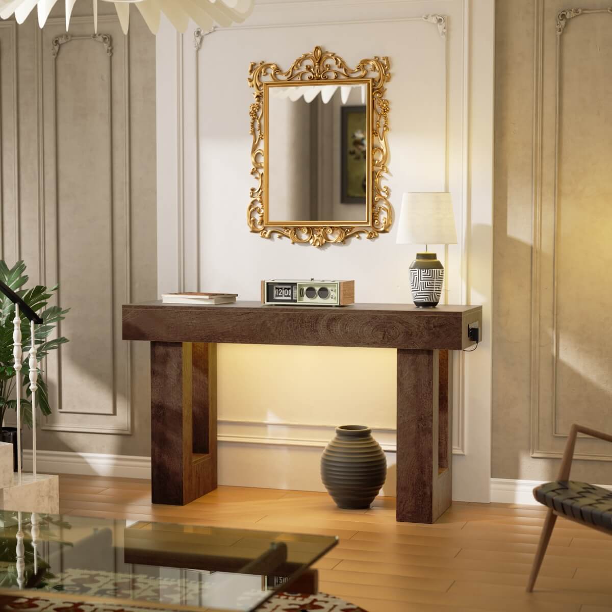 47'' Console Table with Outlets and Sensor Light