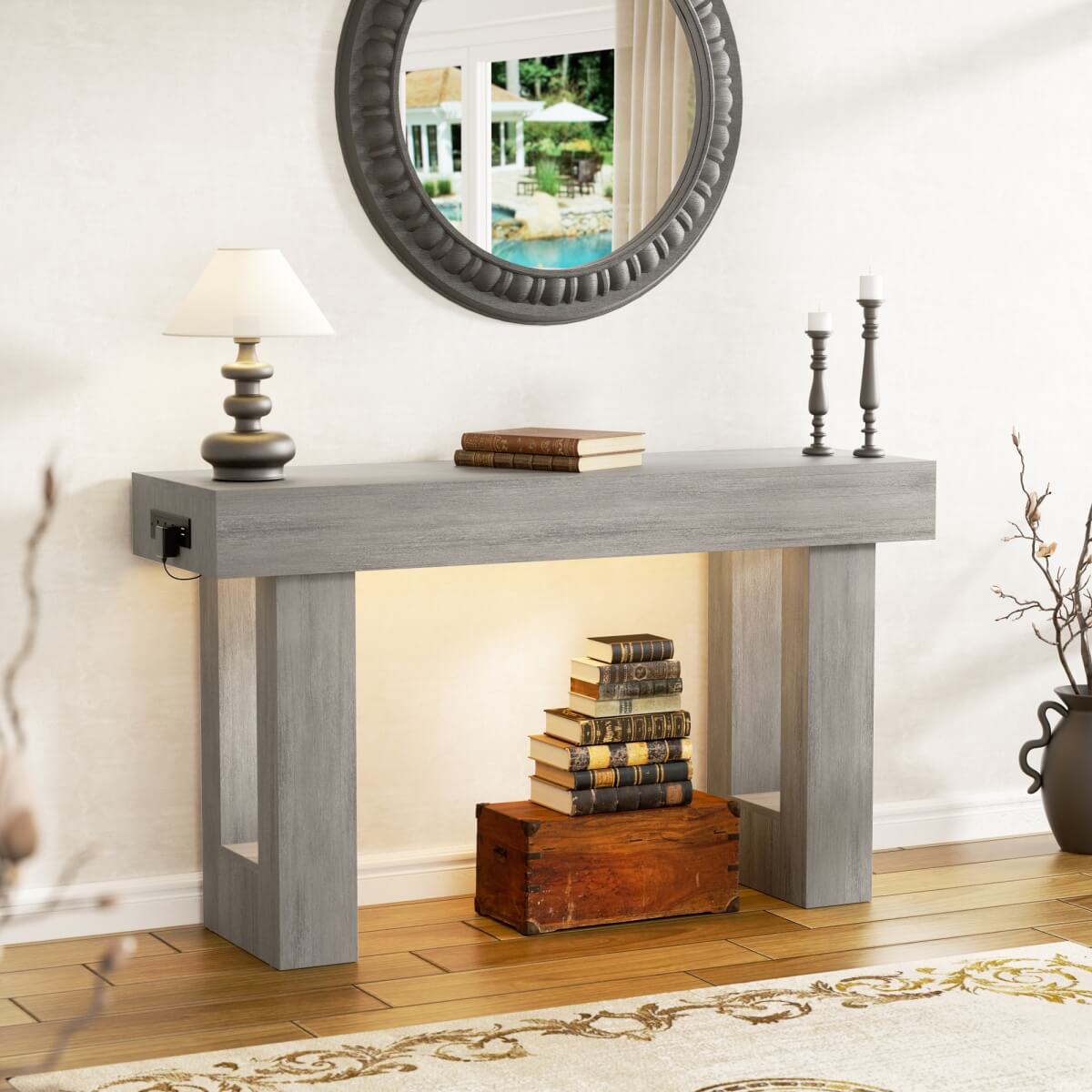 47'' Console Table with Outlets and Sensor Light