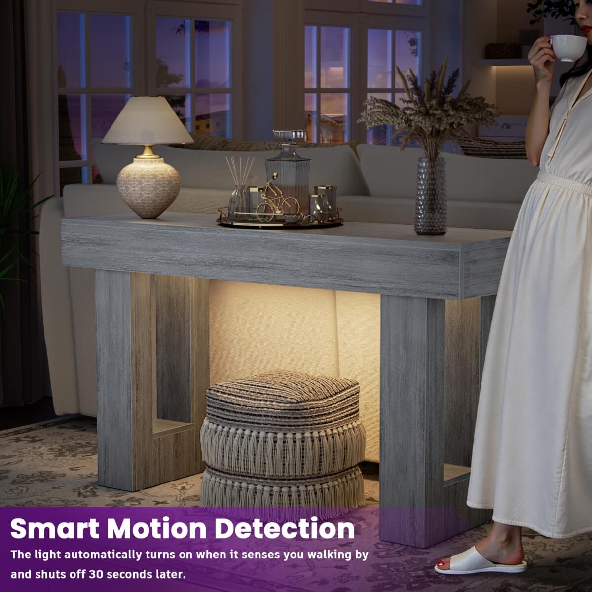47'' Console Table with Outlets and Sensor Light