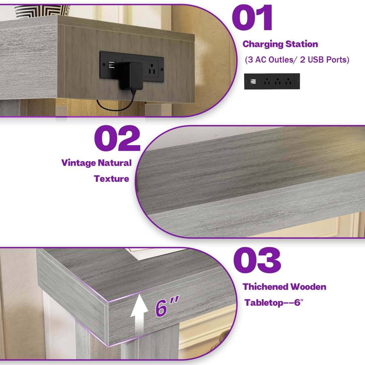 47'' Console Table with Outlets and Sensor Light
