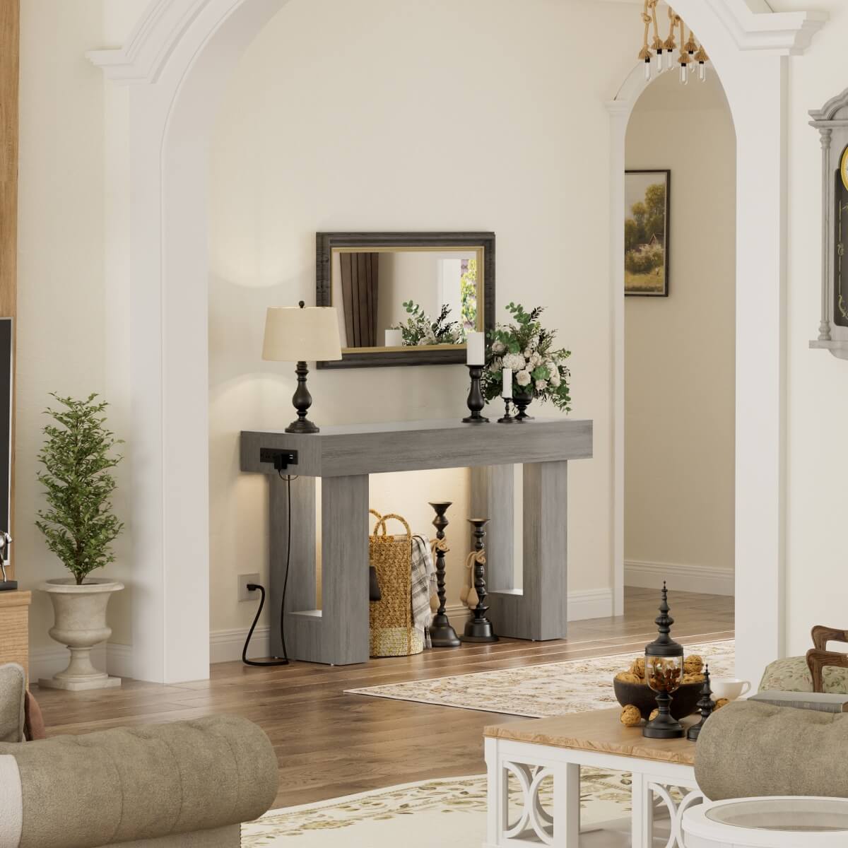 47'' Console Table with Outlets and Sensor Light