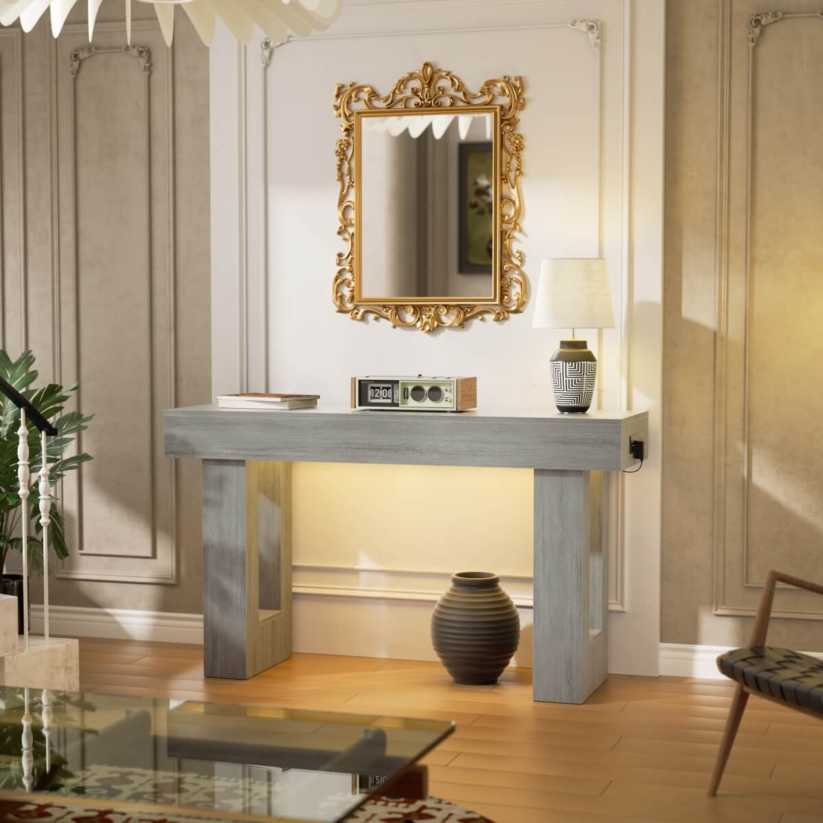 47'' Console Table with Outlets and Sensor Light