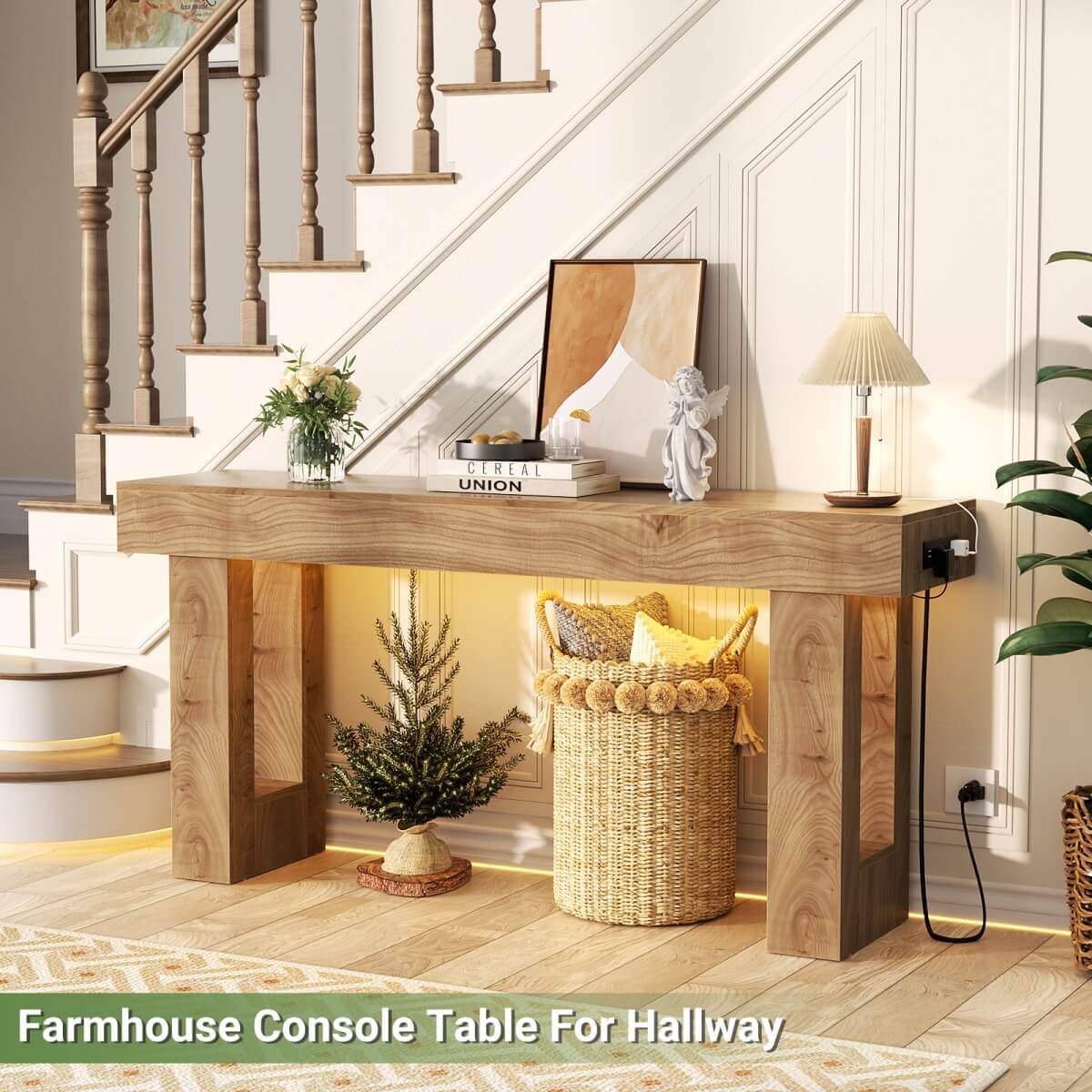 63'' Farmhouse Console Table with Power Outlet and Sensor Light
