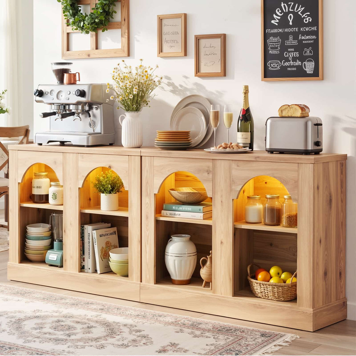 Farmhouse Arched Console Table with LED Lights, 94" Long 2 Sets