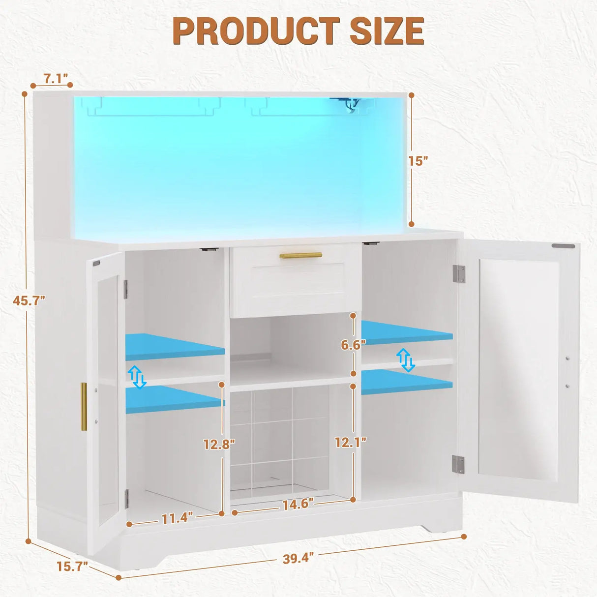 Wine Bar Cabinet with Drawer and LED Light Strip