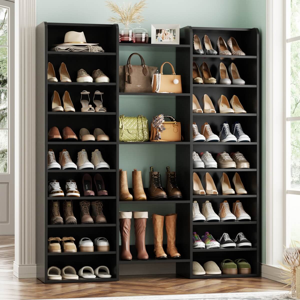 14-Tier Shoe Cabinet, Wood Shoe Storage Organizer for Entryway