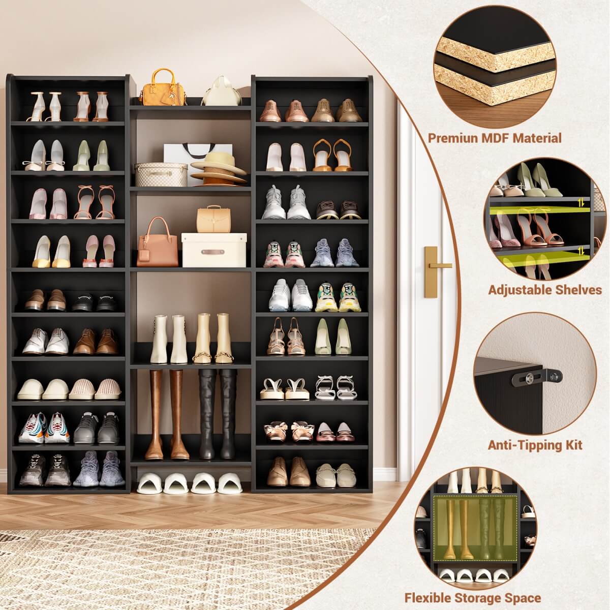 14-Tier Shoe Cabinet, Wood Shoe Storage Organizer for Entryway
