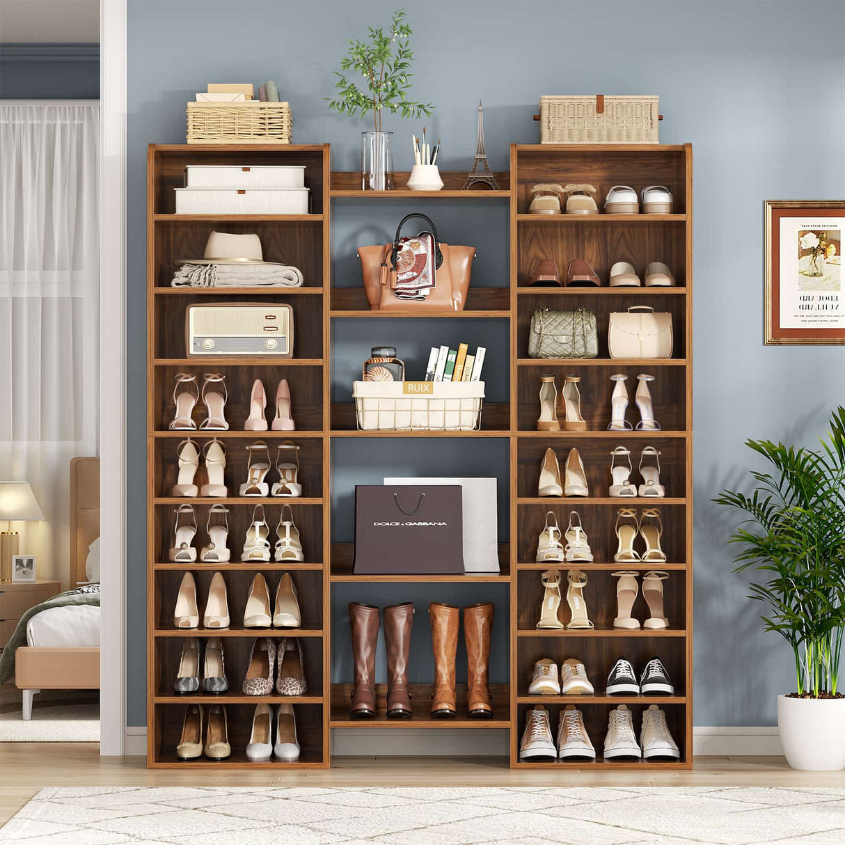 14-Tier Shoe Cabinet, Wood Shoe Storage Organizer for Entryway