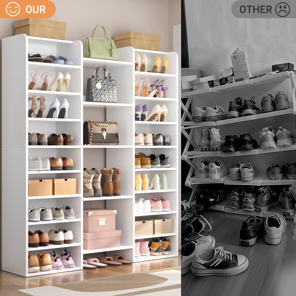 14-Tier Shoe Cabinet, Wood Shoe Storage Organizer for Entryway