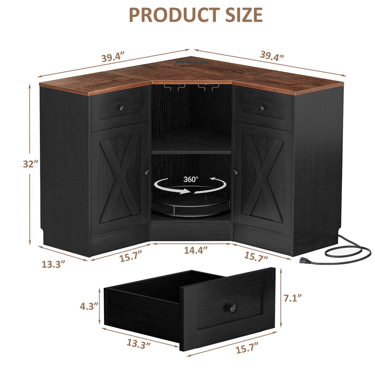 Coner Cabinet, Kitchen Pantry Cabinet with Outlets