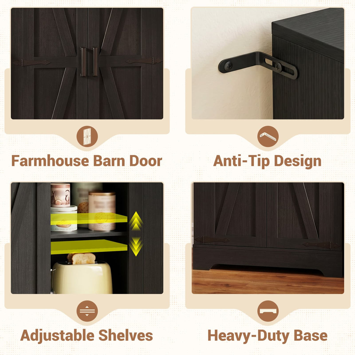 Kitchen Pantry Storage Cabinet with Adjustable Shelves