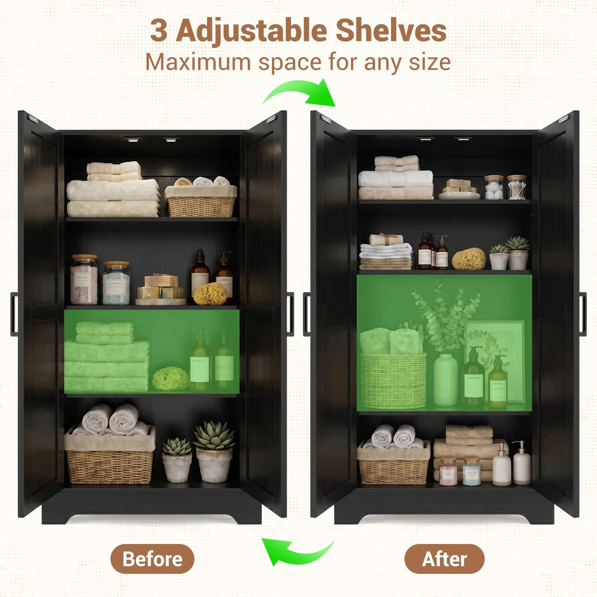 Bathroom Storage Cabinet, 43.3" Farmhouse Storage Cabinet with 2 Doors and Adjustable Shelves