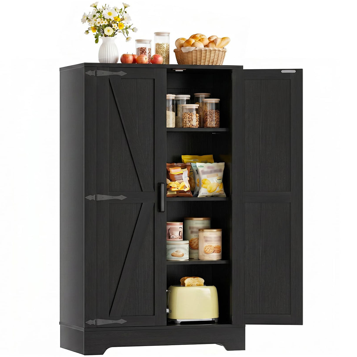 43.3" Farmhouse Storage Cabinet with Doors and Adjustable Shelves | Wood Pantry Cabinet