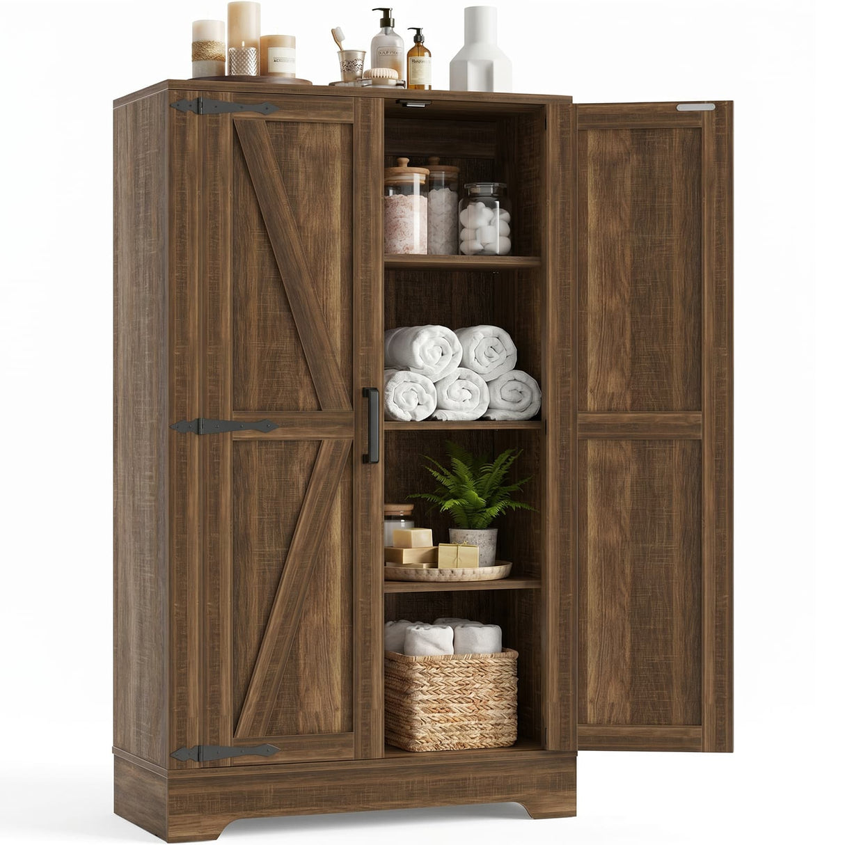 Bathroom Storage Cabinet, 43.3" Farmhouse Storage Cabinet with 2 Doors and Adjustable Shelves