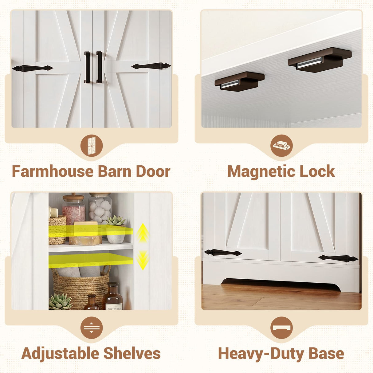 Bathroom Storage Cabinet, 43.3" Farmhouse Storage Cabinet with 2 Doors and Adjustable Shelves