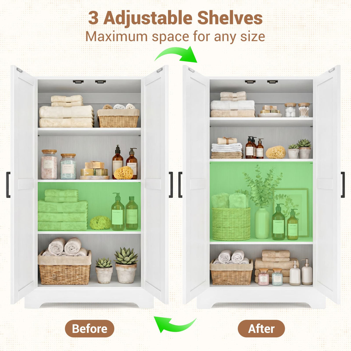 Bathroom Storage Cabinet, 43.3" Farmhouse Storage Cabinet with 2 Doors and Adjustable Shelves