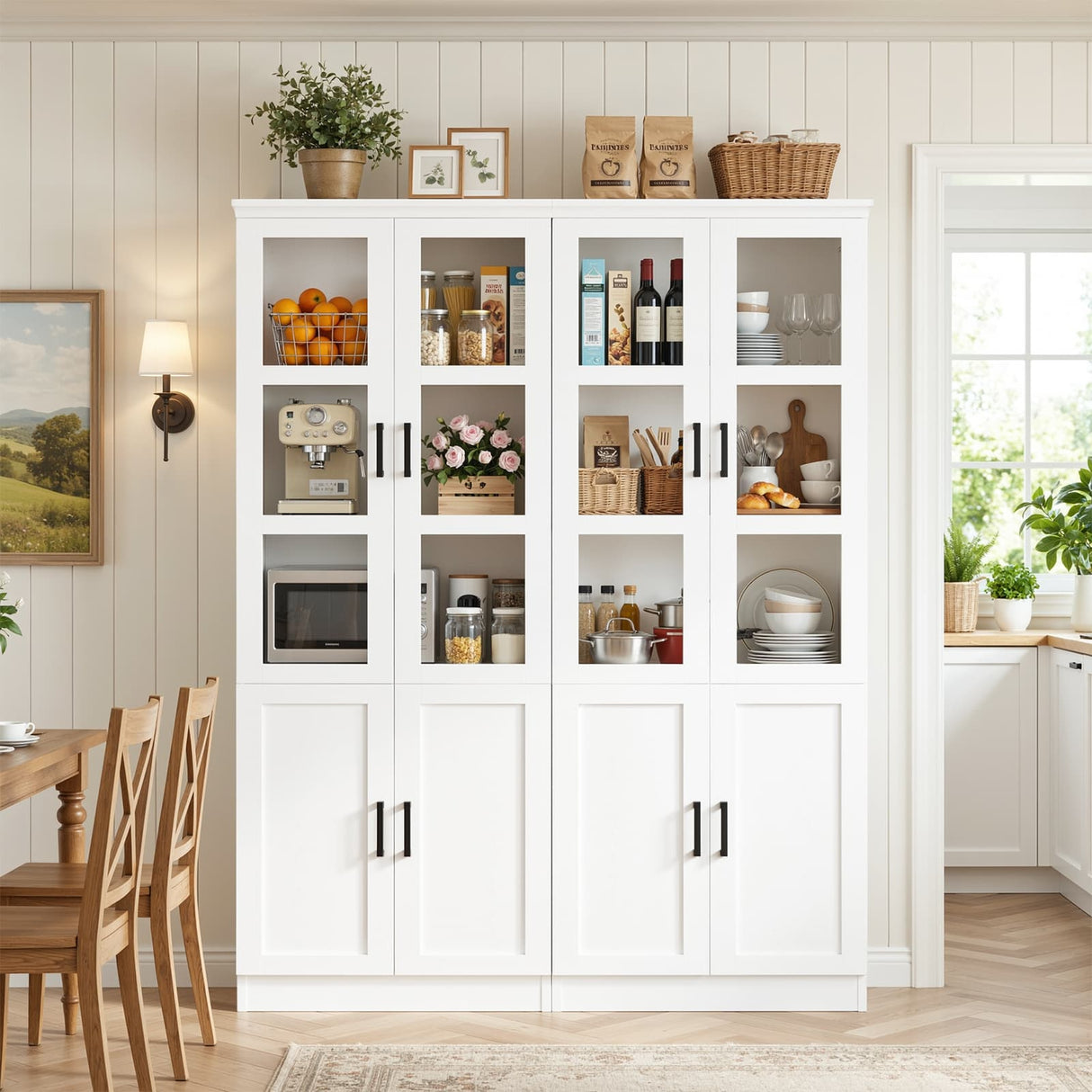 79.7" Tall Kitchen Pantry Storage Cabinet with Tempered Glass Doors, 2 Packs