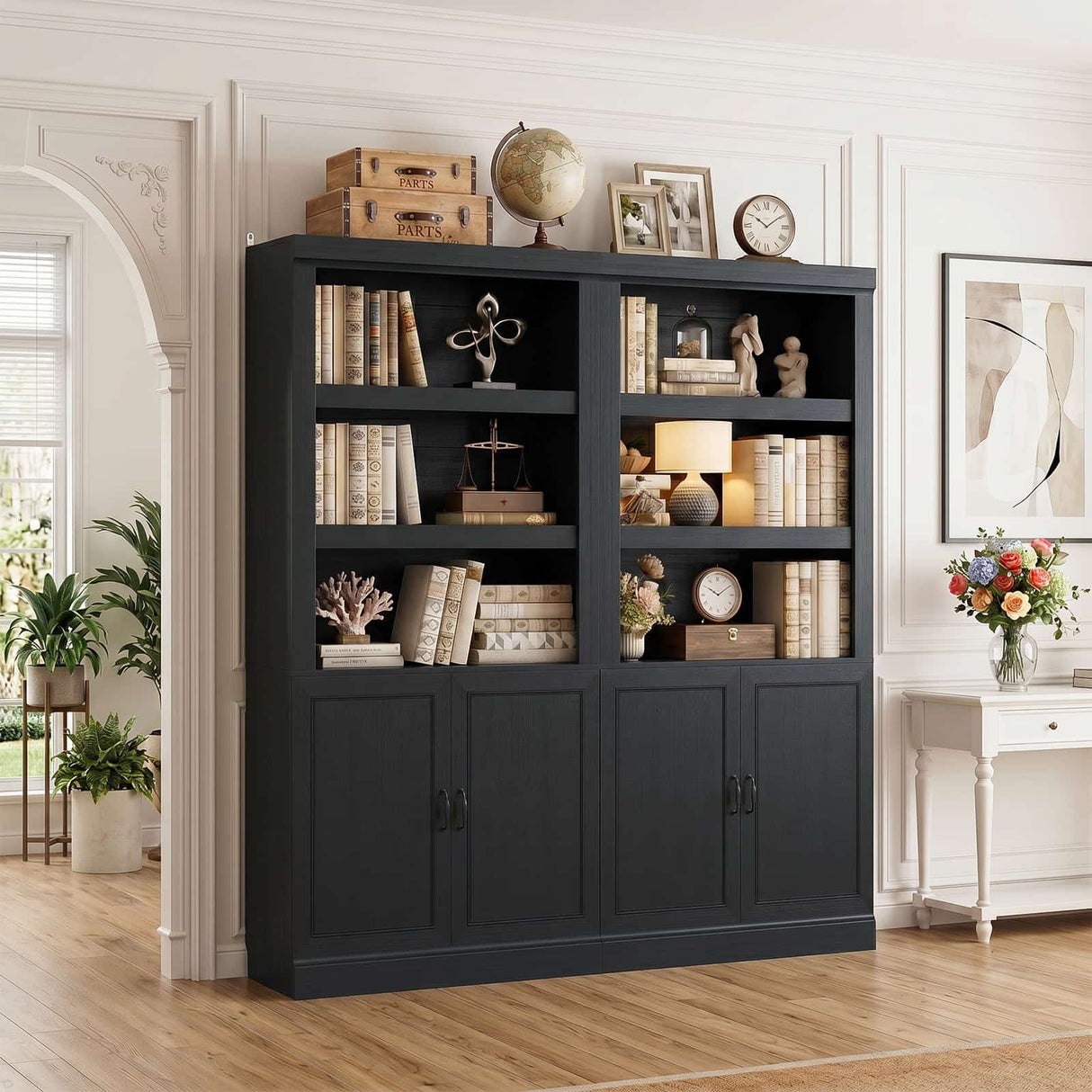 Storage 5-Shelf Bookcase, 71 Inch Tall Bookshelf with Doors and Adjustable Shelves