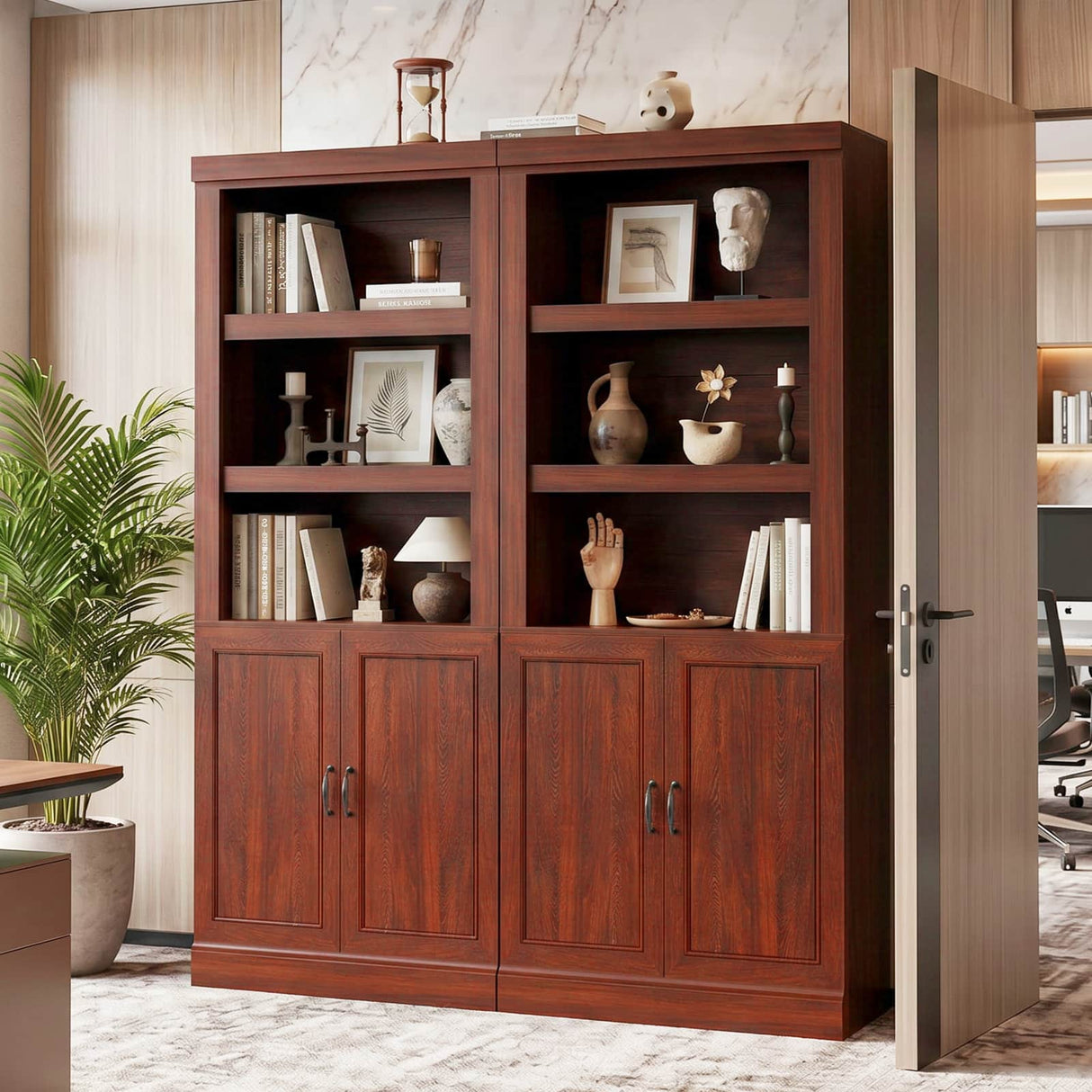 Storage 5-Shelf Bookcase, 71 Inch Tall Bookshelf with Doors and Adjustable Shelves