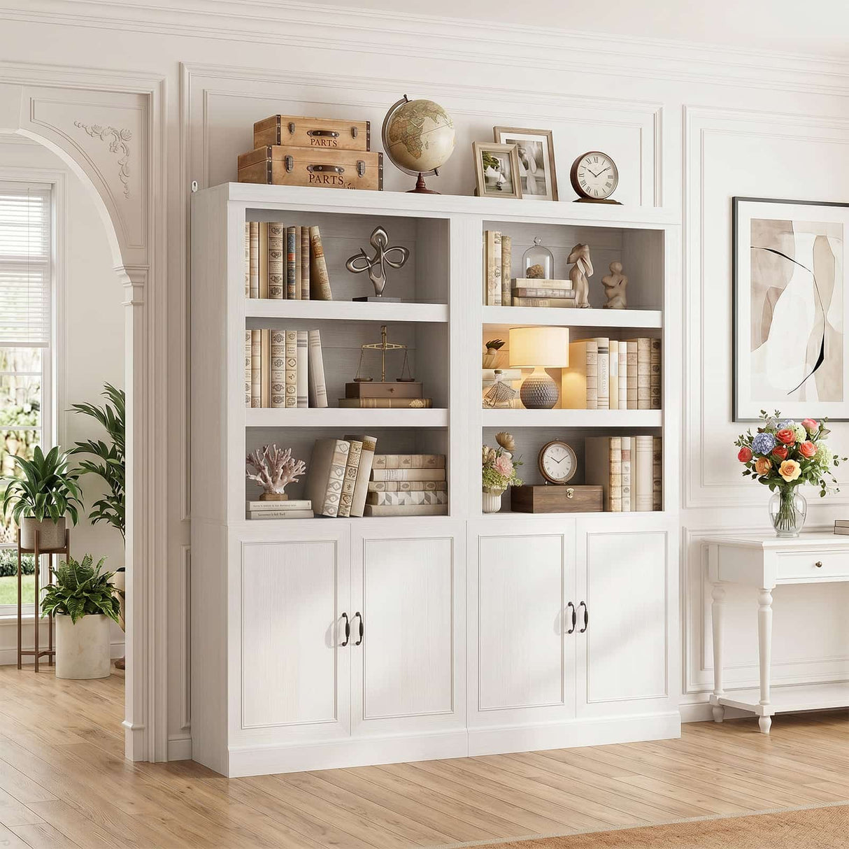 Storage 5-Shelf Bookcase, 71 Inch Tall Bookshelf with Doors and Adjustable Shelves