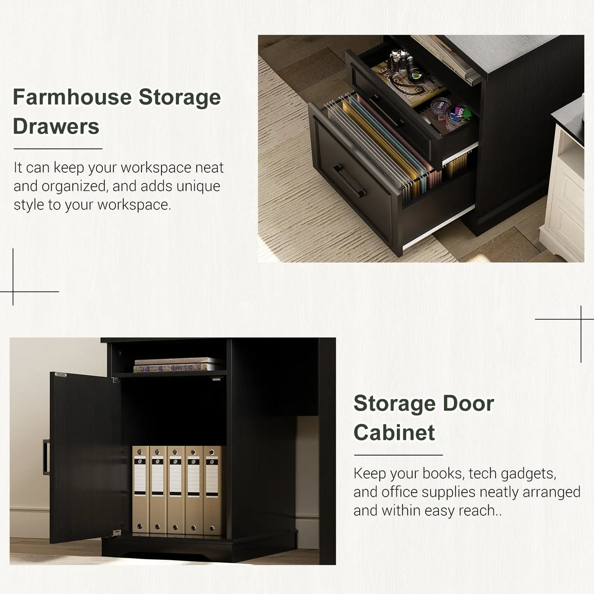 59'' L Shaped Desk with Drawers and Cabinet