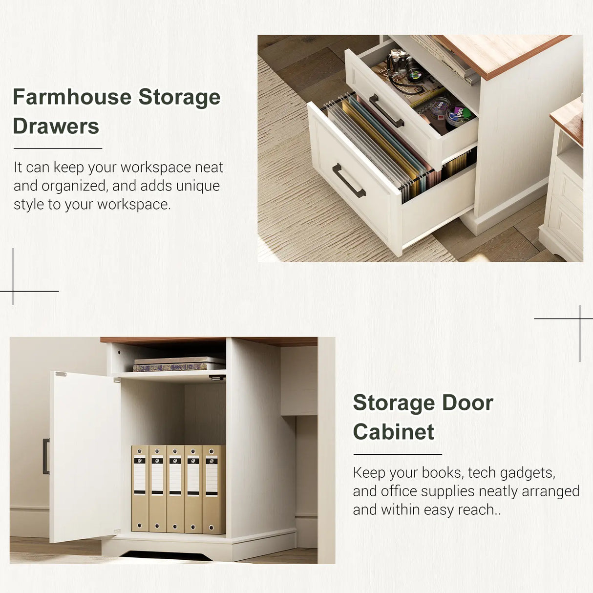 59'' L Shaped Desk with Drawers and Cabinet