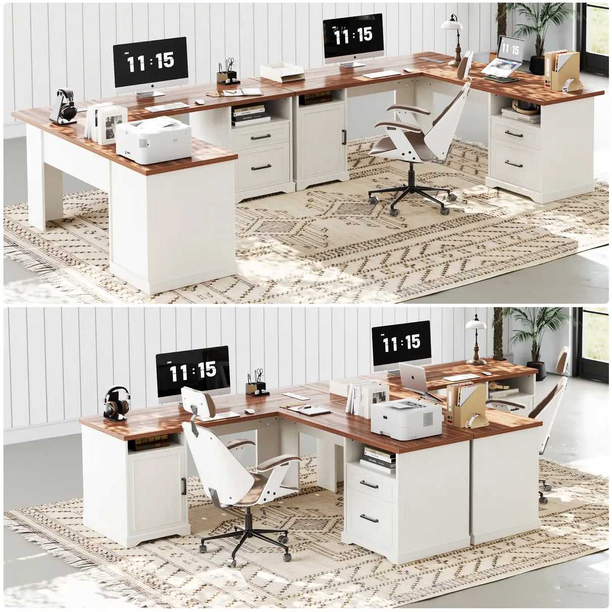 59'' L Shaped Desk with Drawers and Cabinet